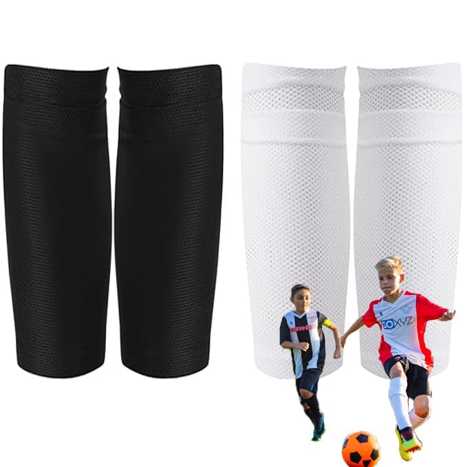 SUpoetry 2 Pairs of Football Shin Pads Socks, Shin Pads Holder, Football, for Adults, Beginners, Shin Pad Holder (Black + White)
