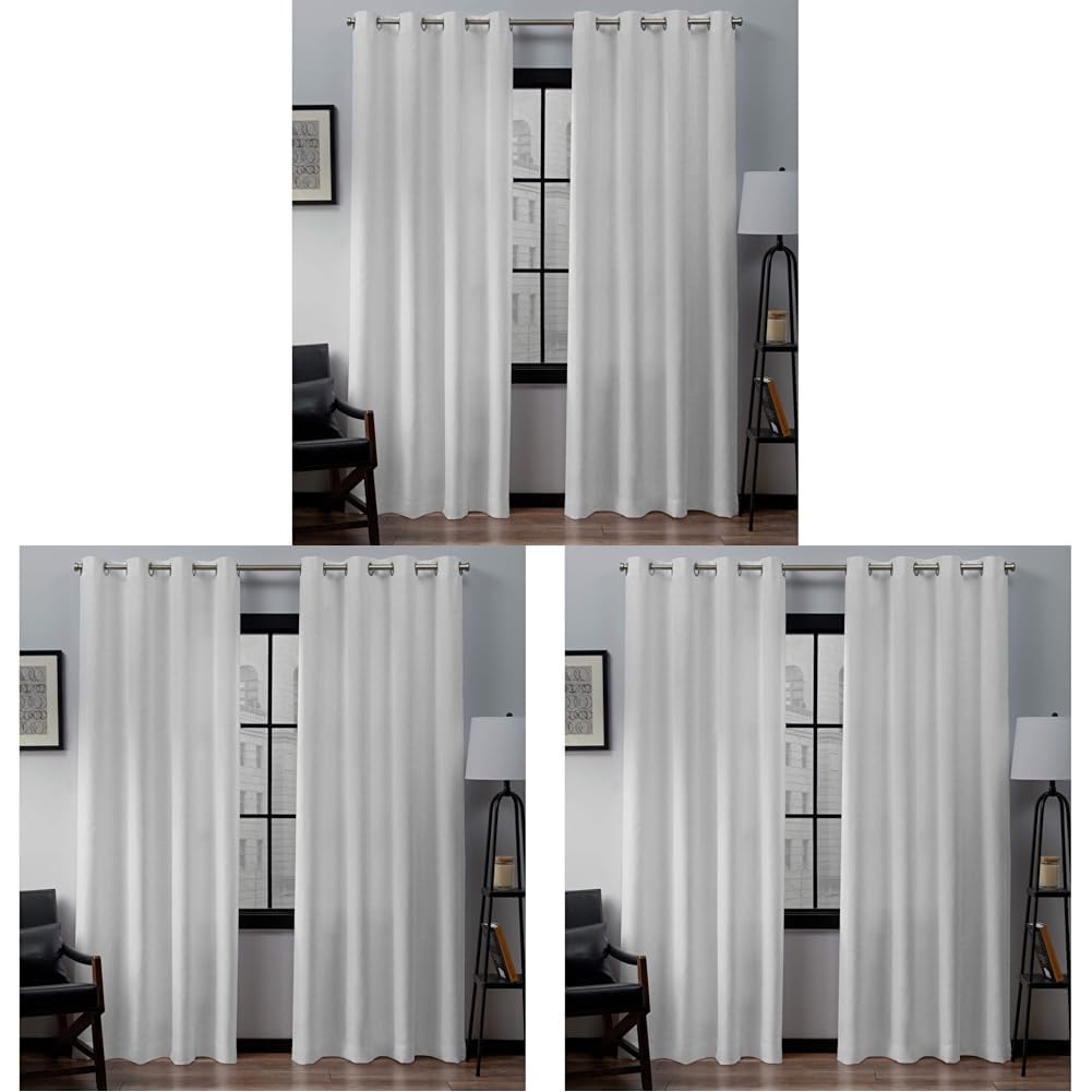 Exclusive Home Loha Linen Grommet Top Curtain Panel Pair, 54"x108", Winter White (Pack of 3) Image