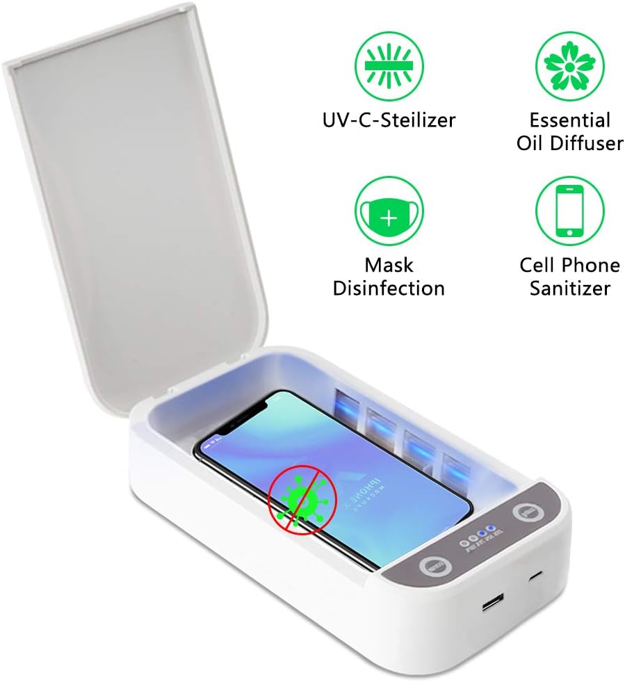 Jaspik Smart Phone Sanitizer, UV Cell Phone Sanitizer, UV Lights Phone Cleaner, Aromatherapy Function Phone Disinfector with USB Charging for iOS Android Mobile Phone Toothbrush Jewelry