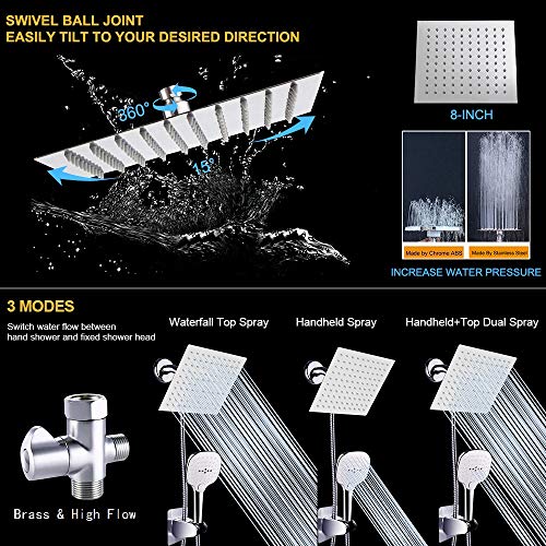 image for Shower Head with Hose, High Pressure Stainless Steel 8 Inch Rain Showe