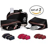 Makeup Bag,Cosmetic Bag Set of 3,Nylon Travel Toiletry Bag Accessories Organizer Black