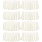 fani 8 Packs Ivory Round Tablecloth - 108 Inch, Polyester | Table Cloth for Round Tables, Washable Fabric, TableCovers for Wedding, Party, Banquet, Dining Tables, Camping