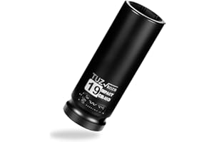 TUZkozs 1/2 Inch Drive 19mm Deep Metric Impact Socket,CR-MO,6 Point Radius Corner Design,Square Chamfered Opening,Axle Nut Impact Grade Socket for Easy Removal