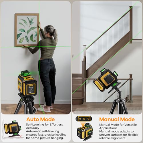 SOARFLY Laser Level with Tripod, 4x360° Self-Leveling Green Beam 4D Laser Level, Dual 4000mAh Lithium Batteries, Laser Level kit for Tile Installation, Framing, Picture Hanging & Home Renovation