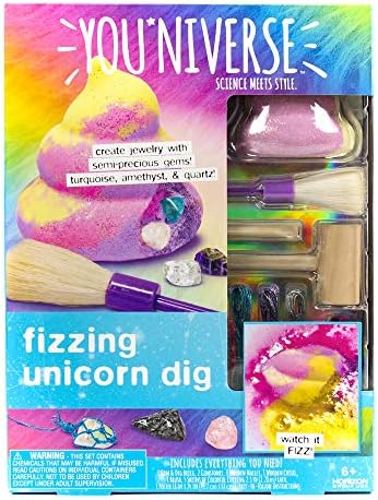 Youniverse Fizzing Unicorn Gemstones Dig Stem Science Kit By Horizon Group Usa, Excavate, Dig & Reveal Colorful Gemstones For Diy Jewelry Making, Unicorn Poo Fizzing Dig, Turquoise, Amethyst & Quartz
