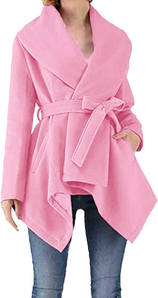 CHICFOR Women Winter Coat Turn Down Shawl Collar Wool Blend Coat