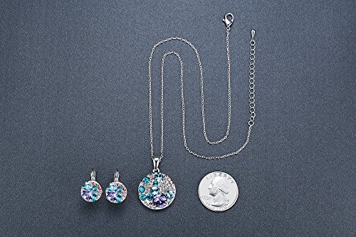 [Presented by Miss New York] Leafael "Ocean Bubble" Made with Swarovski Crystals Multi-stone Blue Purple Round Pendant Necklace Earrings Jewelry Set, Silver-tone, 18" + 2", Nickel/Lead Free, Gift Box - Thumbnail 4