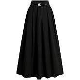 GORGLITTER Women's Dress Belt Pleated Maxi Skirt High Waisted A Line Flowy Long Skirts with Pocket