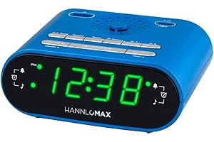 HANNLOMAX HX-158CR Alarm Clock Radio, FM Radio, 0.7" LED Display, 1 USB Port for 1A Charging & 1 USB Port for 2.4A Type-C Cha