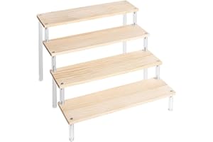 Wooden and Acrylic Ladder Display Rack, Multi-Layer Storage Organizer for Collectibles, Cosmetics, and Home Decor, 5-Tier(4 l
