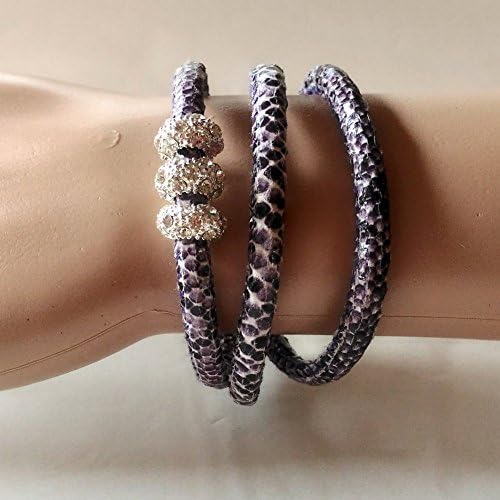 Animalier Violet Triple Wrap Around Bracelet with white strass