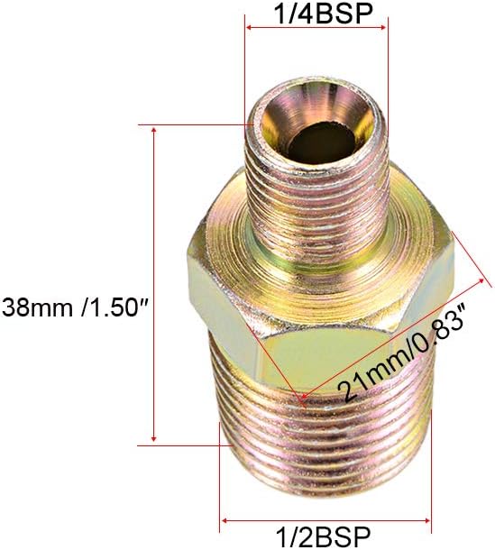 sourcing map Reducing Pipe Fitting - Reducer Hex - 1/4 BSP x 1/2 PT Male Connector Zinc Finish Plating 4Pcs - Image 3