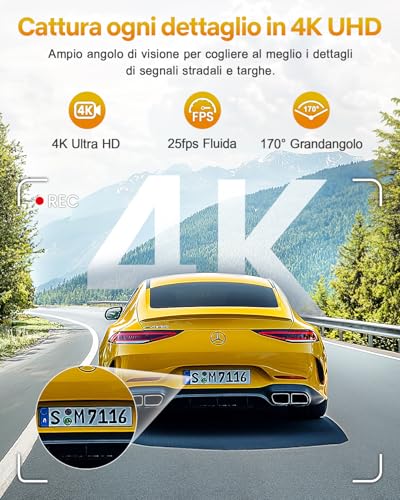 GKU 4K Car Dash Cam with UHD 2160P, Dashcam Car with WiFi 5.8GHz, 64G SD Card, 24H Parking Monitor, Super Night Vision, 170° Wide Angle, WDR, G-Sensor, Loop Recording, Max 256G