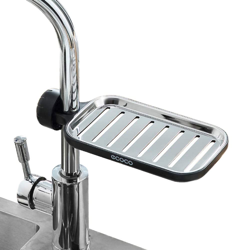 MHTECH faucet rack, stainless steel kitchen storage rack, bathroom rack, soap rack (black-Short)
