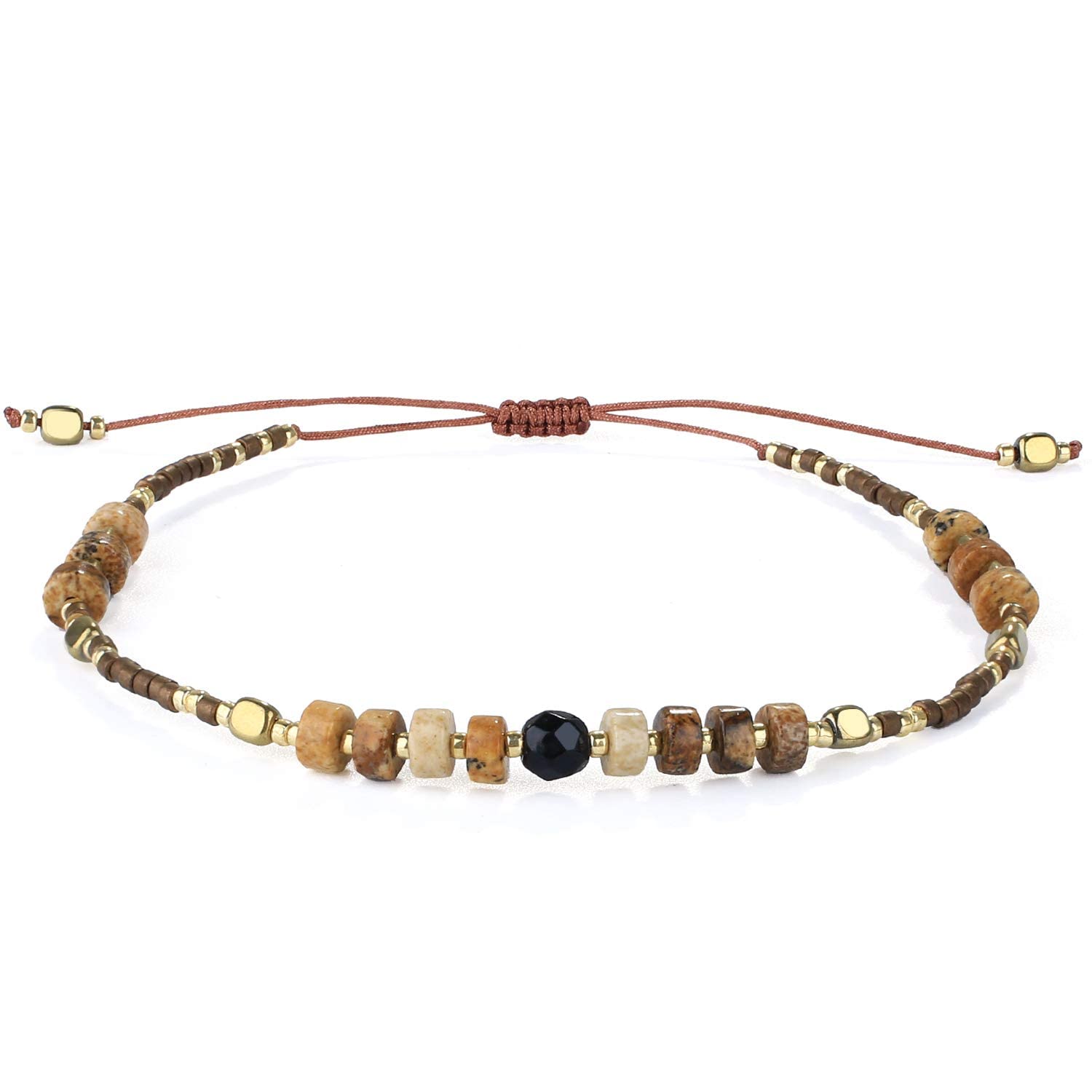 KELITCH Seed Beaded Friendship Bracelets Thin Rope Bracelets Women Fashion Handmade Jewelry (Stone O)