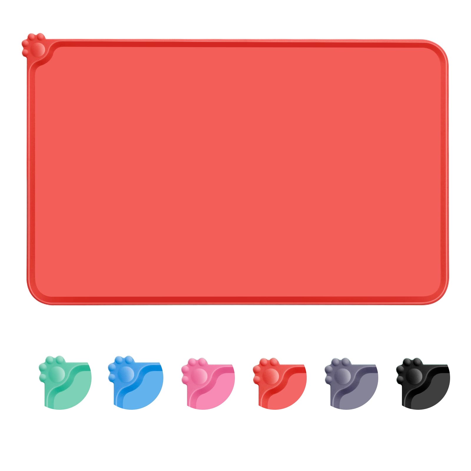 MOACC Dog Food Mat, Silicone Pet Feeding Mat, Non Slip & Waterproof Bowl Mat for Dog and Cat, 47 x 30 cm, Red