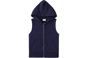 Spring&Gege Boys’ Full Zip Sleeveless Hooded Vest Basic Zipper Tank Tops Sweatshirt with Pockets