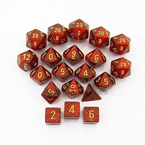 CHESSEX DICE: GLITTER RUBY/GOLD BAG OF DICE (20)