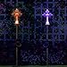 Solar Cross Stake Decoration Outdoor Holy Jesus Christmas Home Church Figurine Led Color Changing Ground Garden Ornament Patio Statue Decor Lights Cemetery Lighting Thanksgiving Xmas Party Ornament