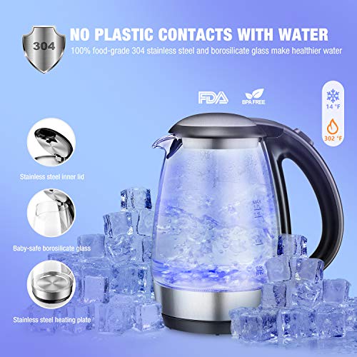 Electric Tea Kettle 1.7L, Plemo 1500W Electric Glass and Steel Kettle, BPA-Free & Boil-Dry Protection Hot Water Kettle Heater With Auto Shut-Off, LED Indicator Light Fast Boiling Coffee Kettle - Thumbnail 2