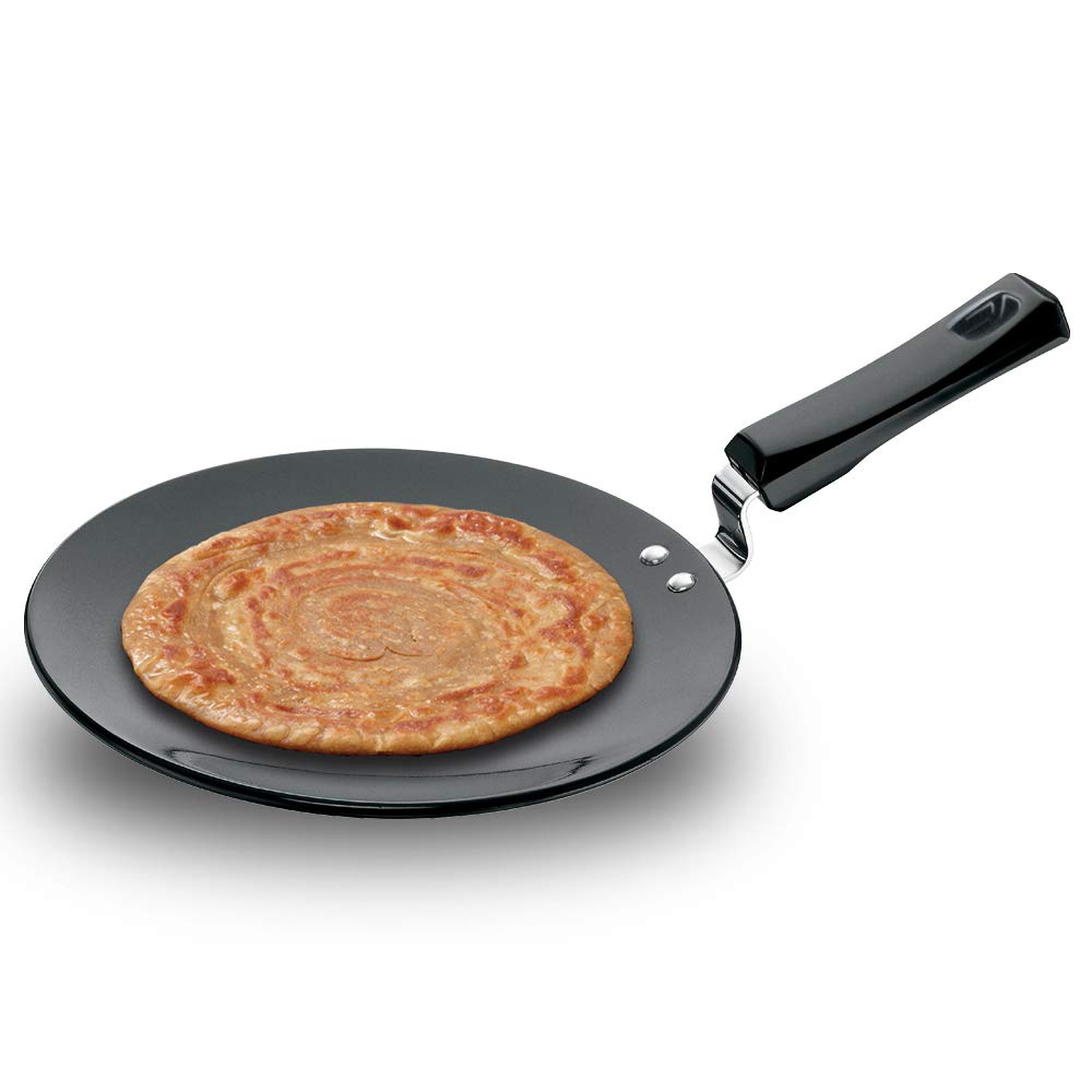 Futura Hard Anodised Concave Tava Griddle, 10-Inch, 6.35mm with Plastic Handle