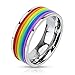 STR-0041 Stainless Steel Rainbow Rubber Striped Gay Lesbian Band Ring; Comes With Free Gift Box