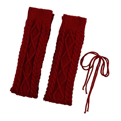 Binmer(TM)Winter Outdoor Fashion Warm Cable Knit Leg Warmers Foot Glove (Wine) - Thumbnail 2