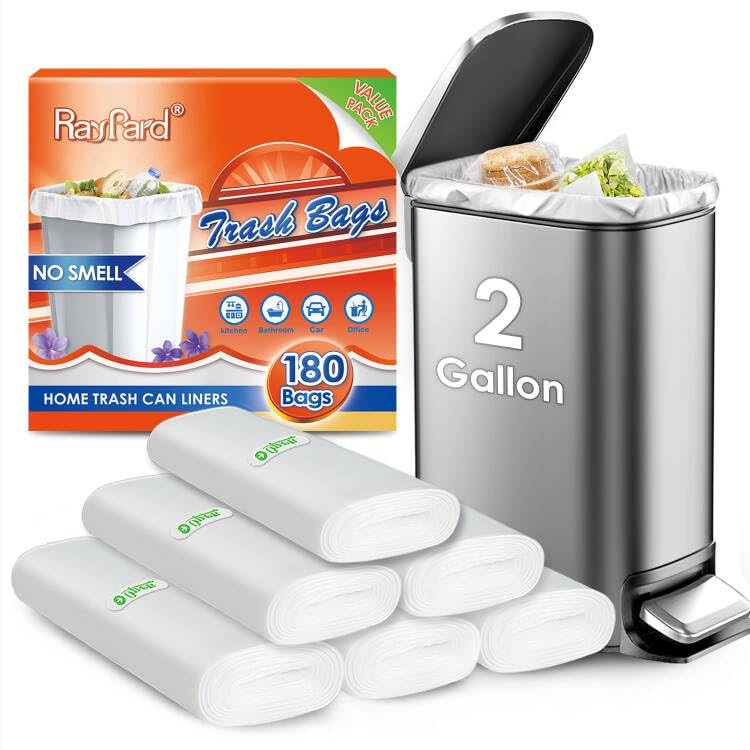 Photo 1 of 180 Counts 2 Gallon (1.8-2 Gal) Small Trash Bags Garbage Bags by RayPard, fit 1.6,1.8,2,2.2 Gal Waste Basket, 6.5-7 Liter Strong Trash Can Liners for Home Office Kitchen Bathroom Bedroom, Clear