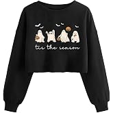 Etyonfy Womens Halloween Crop Sweatshirt Funny Fall Witch Spooky Pumpkin Graphic Pullover Long Sleeve Shirt