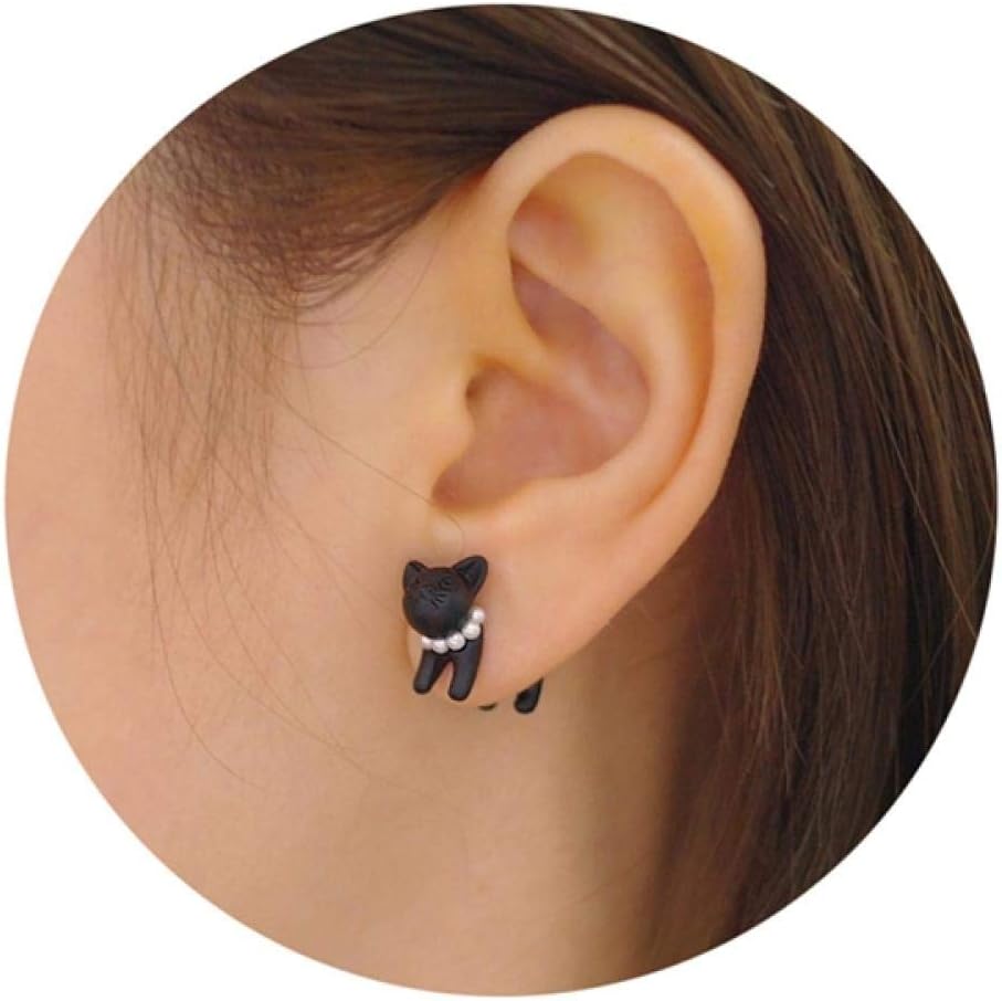 Erin Earring Korean Fashion Cute Black Cat Women'S Ear Accessories Jewelry Wearing Small Pearl Collar Earrings
