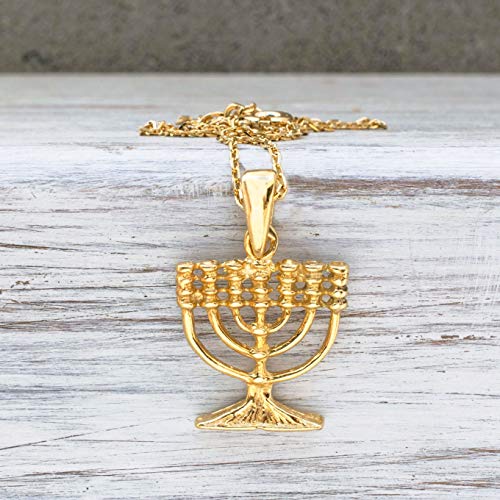 14K Gold Plated Chanukah Menorah Necklace - 14K Gold Plated over 925 Sterling Silver Menorah Pendant, Dainty Jewish Jewelry, Delicate Necklace, Menorah Gifts for Her Religious Jewelry for Women - Thumbnail 4