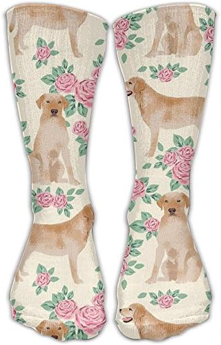 Xwgll Yellow Lab Fabric Yellow Labrador Retriever Florals Rose Cream Comfortable Graduated Compression Socks For Women And Men,Athletic Socks