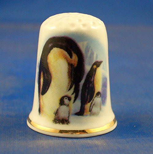 Porcelain China Collectable Thimble -- Penguin Family with Free Gift Box