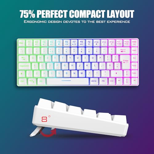 RedThunder K84 75% Wireless Gaming Keyboard and Mouse Rainbow Backlight UK Layout 85 Keys TKL Ultra Compact Mini Design Lightweight Honeycomb Gaming Mouse for PC Mac PS5 Xbox Office Gamers (White)