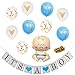XERITA Baby Shower Decorations for Boy - Large Banner, Large 12 inch Latex Balloons, Ribbons - Party Kit for Gender Reveal Party (Blue & Gold)