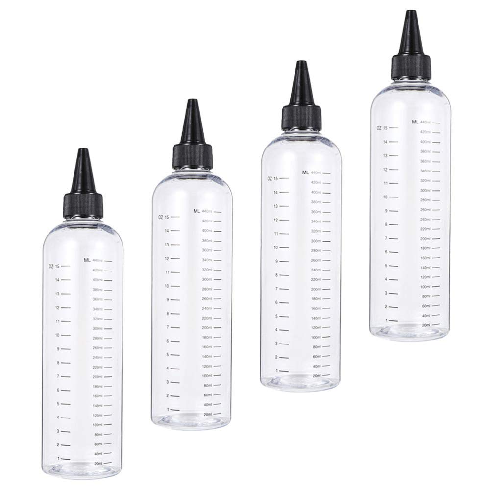 Lurrose Hair Oil Dispenser 4pcs 500ml Plastic Scale Squeeze Bottles Squeeze Bottle Measuring Dispenser Hair Color Bottle Applicator Empty Squeeze Bottles for Hair Coloring Sauce Bottle