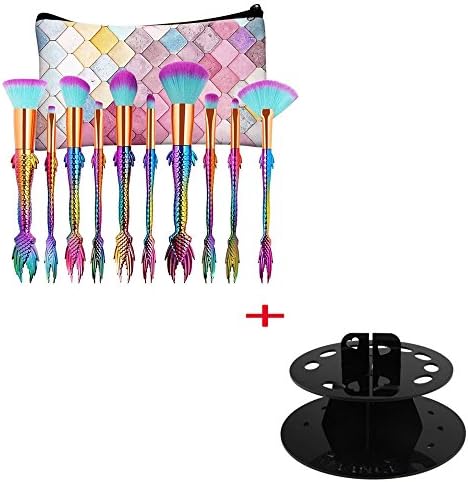 ABCsell Makeup Brushes Set,10 pcs Mermaid Brushes Eyeshadow Contour Eye Lip Makeup Brushes+10 Hole Brush Shelf Tool(Holder Included)