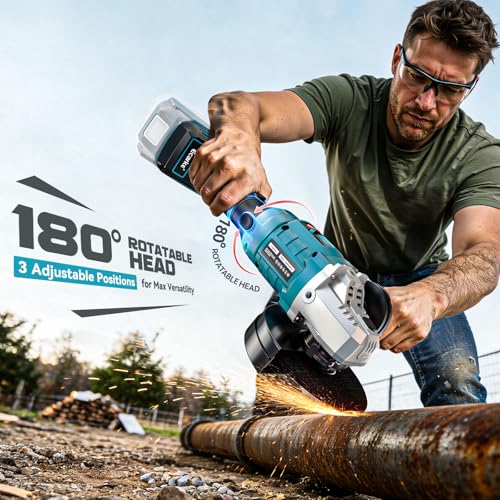 Ecarke Radial Pequeña, Amoladora Bateria Compatible con Makita 18V, Motor Sin Escobillas, 3 Niveles Velocidad, 10000 rpm, Disco 125mm, Pantalla LCD y Juego 12 Accesorios(Solo Productos)-Azul Marino