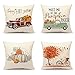 4TH Emotion Fall Thanksgiving Throw Pillow Cover 18x18 Set of 4 Pumpkin Truck Maple Leaves Bicycle Farmhouse Autumn Cushion Case for Sofa Couch Cotton Linen