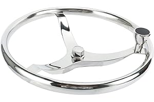 YaeMarine Stainless Boat Steering Wheel 3 Spoke Sports Steering Wheel Marine Steering Wheel 13-1/2" Dia with 1/2" Nut and 7300S1 Turning Knob