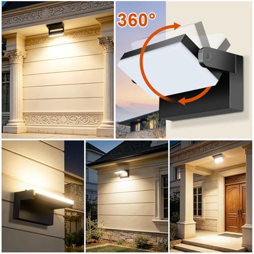 ledmo 60W Outdoor / Indoor Wall Light 360° Adjustable Outdoor Lamps Outdoor Wall Light for Terrace Corridor Gardens, Black, 126 LEDs, 5000 Lumens, Warm White 3000K, IP65
