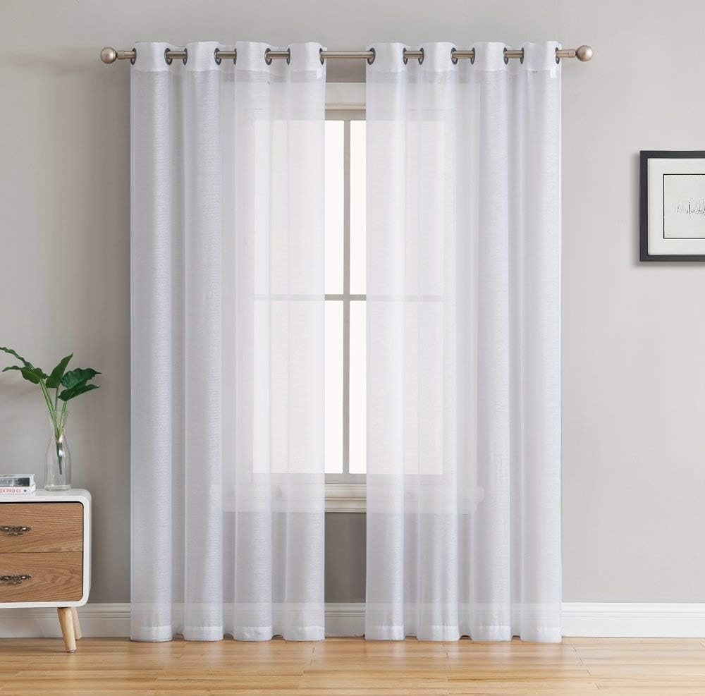 Window Treatments - HLC.ME 2 Piece Semi Sheer Voile Light Filtering Window Curtain Grommet Panels for Bedroom & Living Room (54 W x 84 L Inch Long, White)