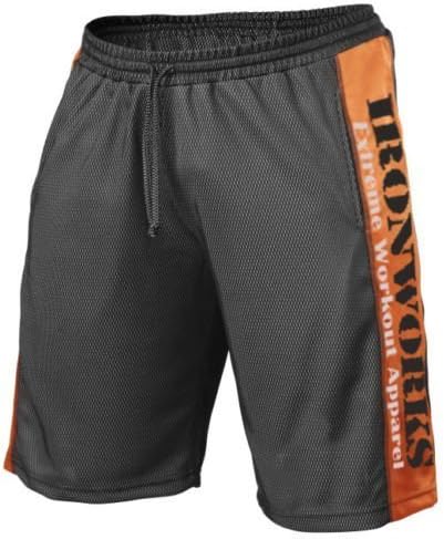 Team Ironworks Black/Orange Mesh Bodybuilding Shorts Workout Gym Clothing C-22