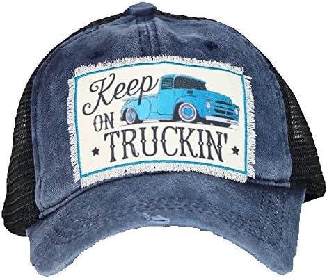 Southern Junkie Keep on Truckin Farm Truck Vented High Ponytail Bun Hat Cap Blue