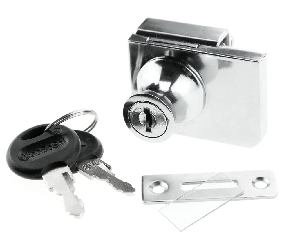 1 Pack Zinc Alloy Double-Open Glass Showcase Lock Replacement Locks Without DrillingSafety Lock for 5mm -9mm Thick Glass Door (with 2 Keys)