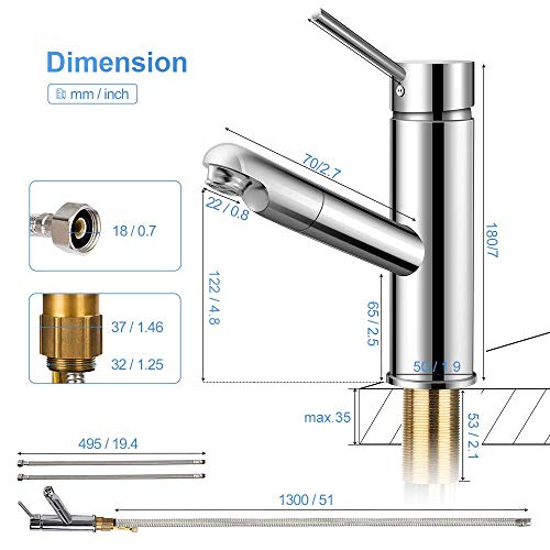 Grifo Cocina,bedee Grifo Cocina Extraible 100 cm Agua Fría y Caliente,Acero Inoxidable Grifos de Fregadero Cocina Caño Giratorio de 360° Diseño