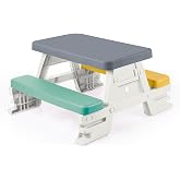 DOLU: Picnic Table for 4: White, Green, Yellow - Indoor/Outdoor, Bench Seating, Durable Waterproof Plastic Toy, 30.3 x 28 x 17, Toddler Kids Age 2+