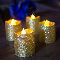 LOGUIDE 12pcs Gold Glitter Votive Candle Battery Powered Flameless LED Wedding Tealight Candle Xmas Christmas Celebrate Party Celebration 