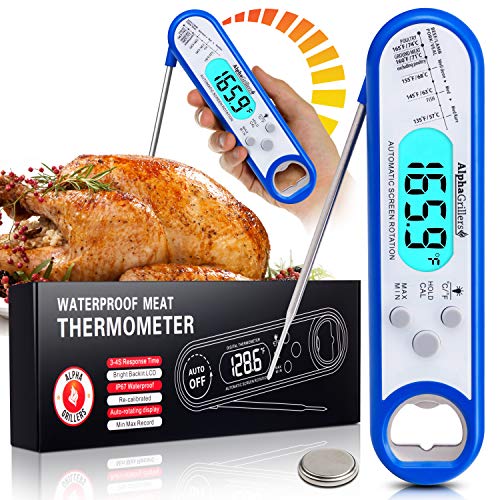 Alpha Grillers Instant Read Meat Thermometer for Grill and Cooking. Best Waterproof Ultra Fast