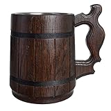 Handmade Beer Mug Natural Wood Stainless Steel Cup Gift Eco-Friendly 0.6L 20oz Classic Brown